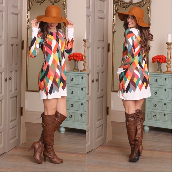 Long Sleeve  Geometric Print tunic dress - Picture 2 of 3
